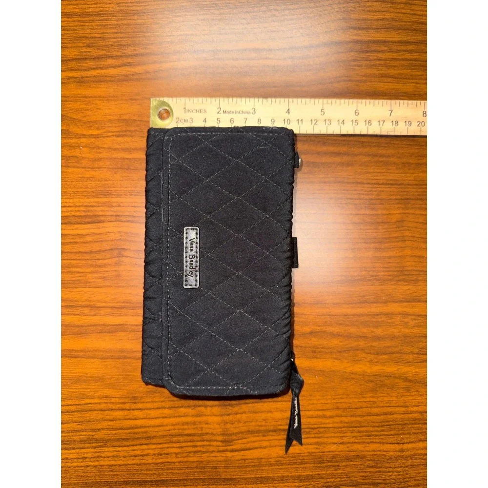 Vera Bradley Black Quilted Cotton Trifold Wallet Red Rose Floral Lining - Picture 3 of 7